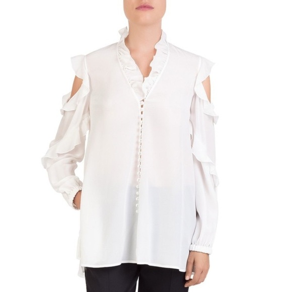 The Kooples Cold Shoulder Ruffled Georgette Blouse - Picture 1 of 5